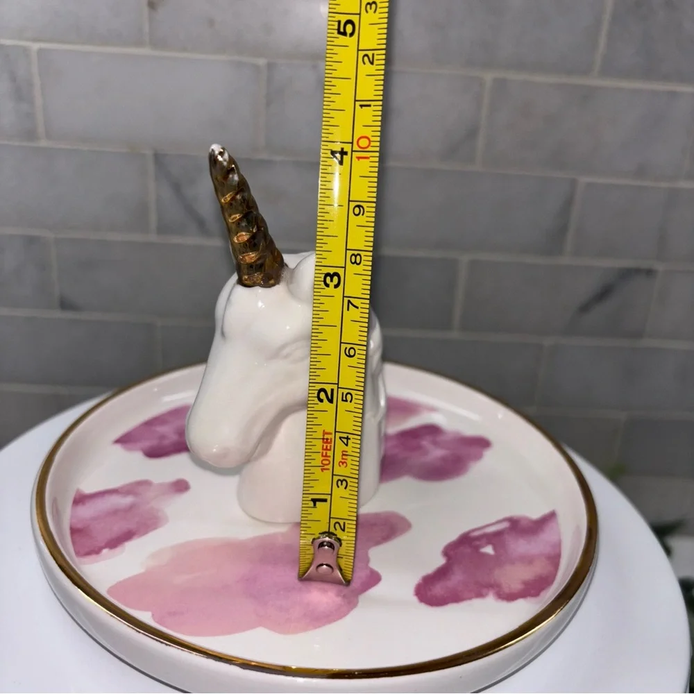 Unicorn Ring Bowl Trinket Tray – White with Gold Horn and Pink Accents